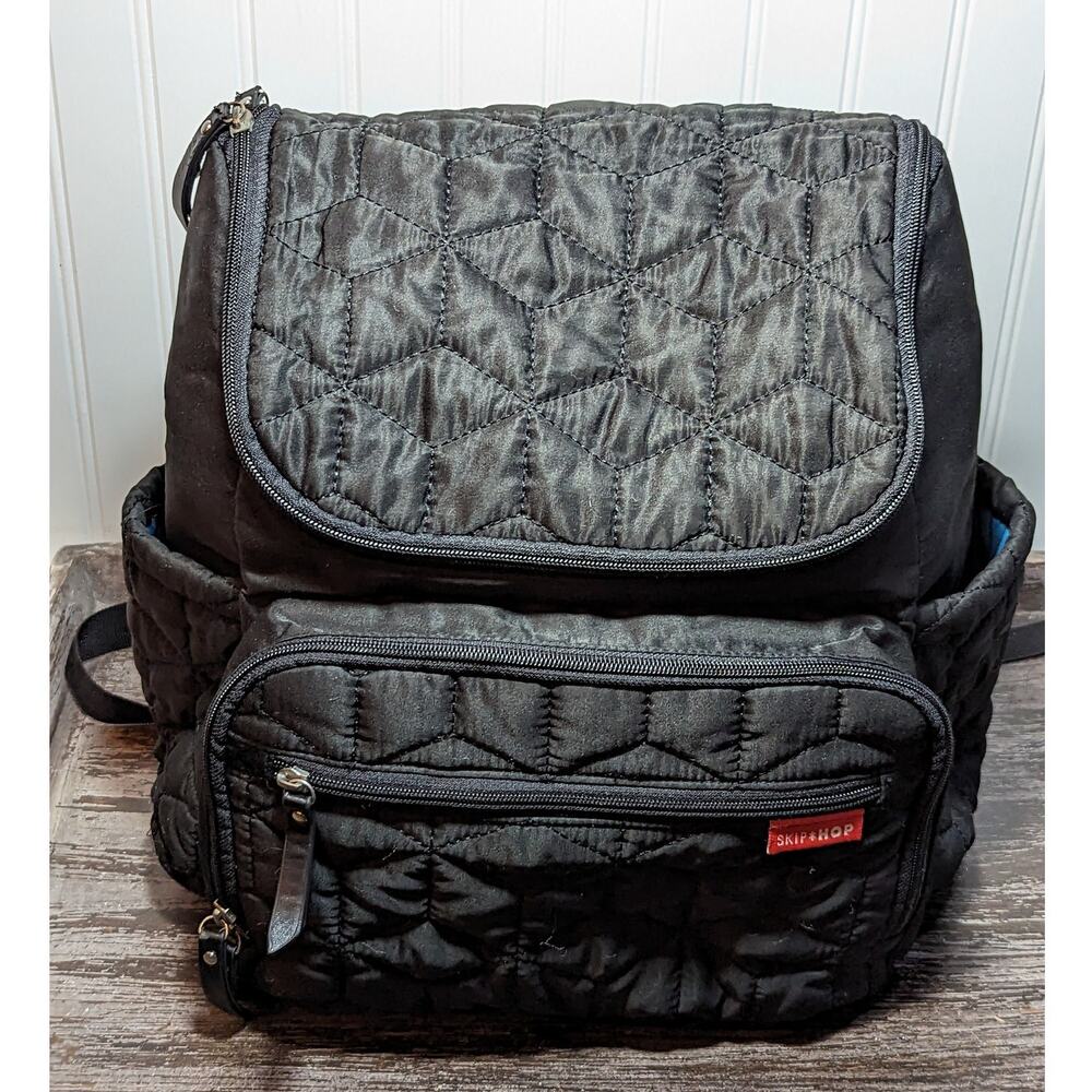 Skip & Hop Black Quilted Multi Compartment Soft Diaper Bag Backpack Washable